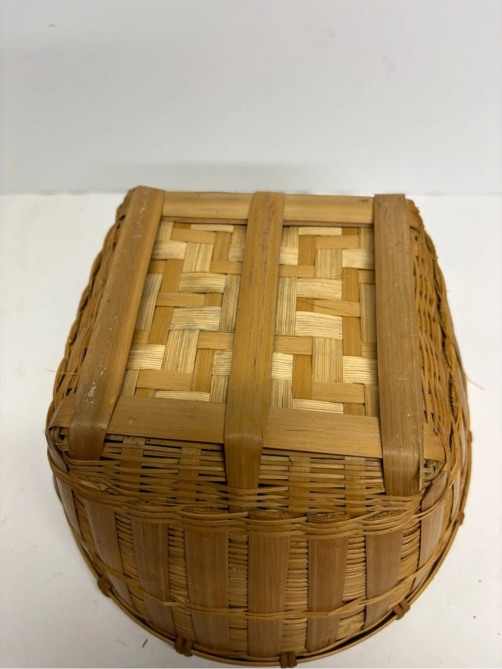 Woven Bamboo Decorative Basket  Brown Asian Boho Jungle Decor